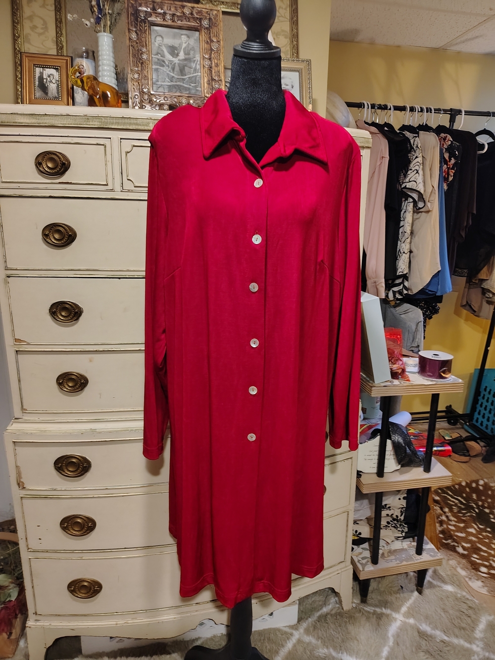 MINT Vintage 80s Plus Size Ronni Nicole Deep Red Long-Sleeve Button Front Dress